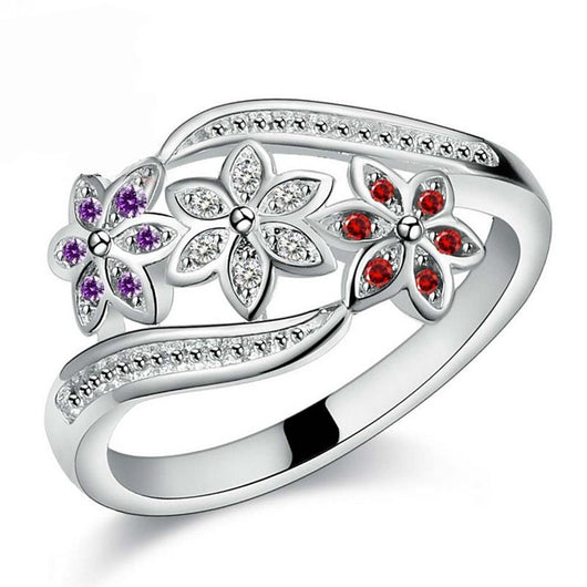 Funny Design Three Color CZ Flower Ring - asilstores